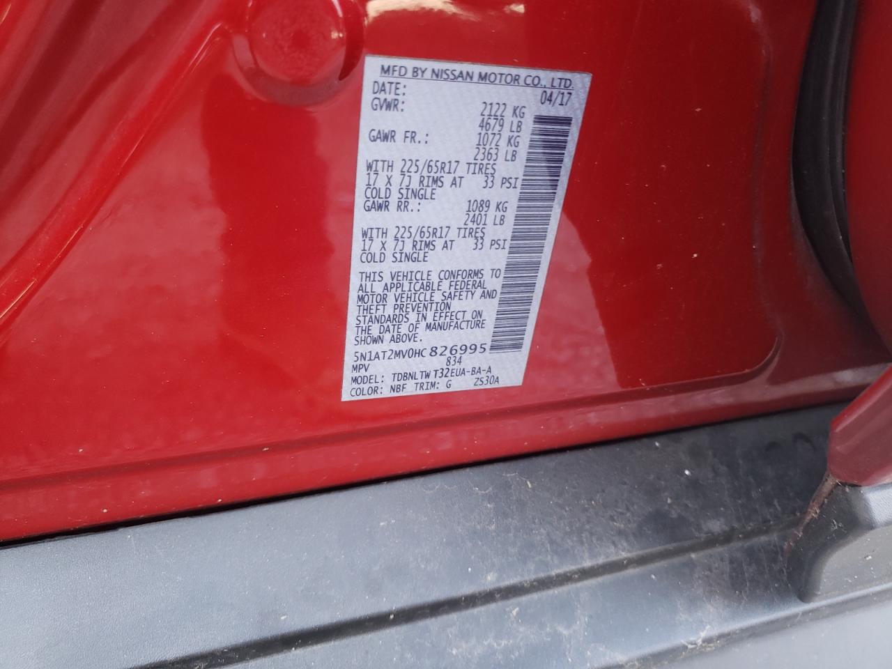 2017 Nissan Rogue Sv VIN: 5N1AT2MV0HC826995 Lot: 82007685