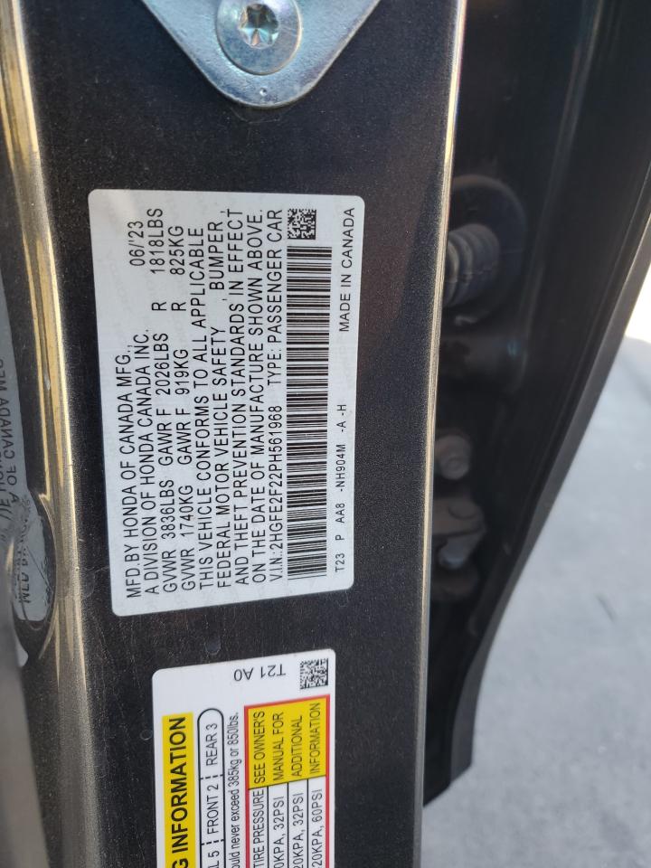 2023 Honda Civic Lx VIN: 2HGFE2F22PH561968 Lot: 81951305