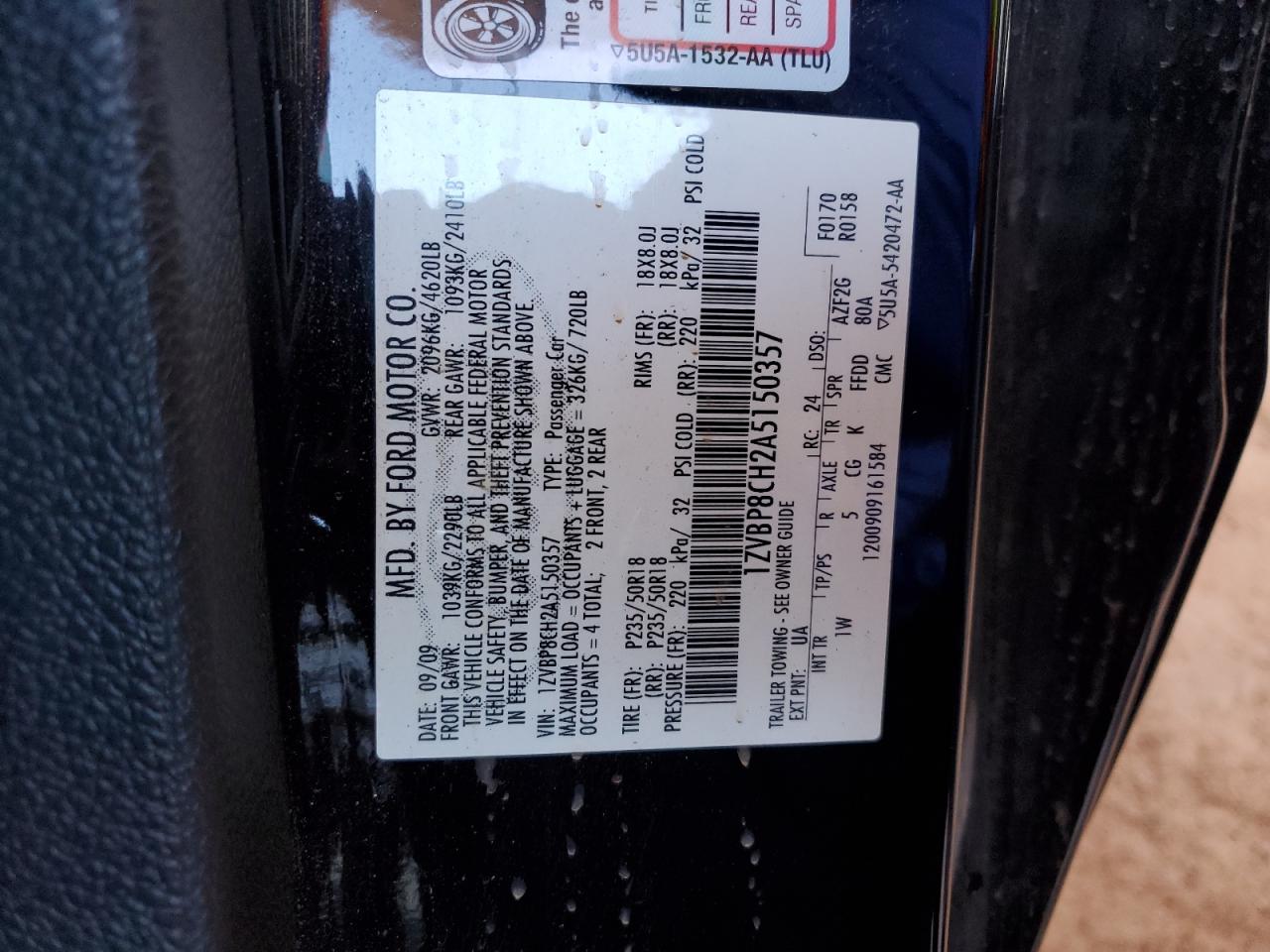 2010 Ford Mustang Gt VIN: 1ZVBP8CH2A5150357 Lot: 86676865
