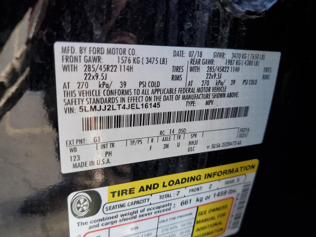 2018 Lincoln Navigator Reserve VIN: 5LMJJ2LT4JEL16145 Lot: 84436355