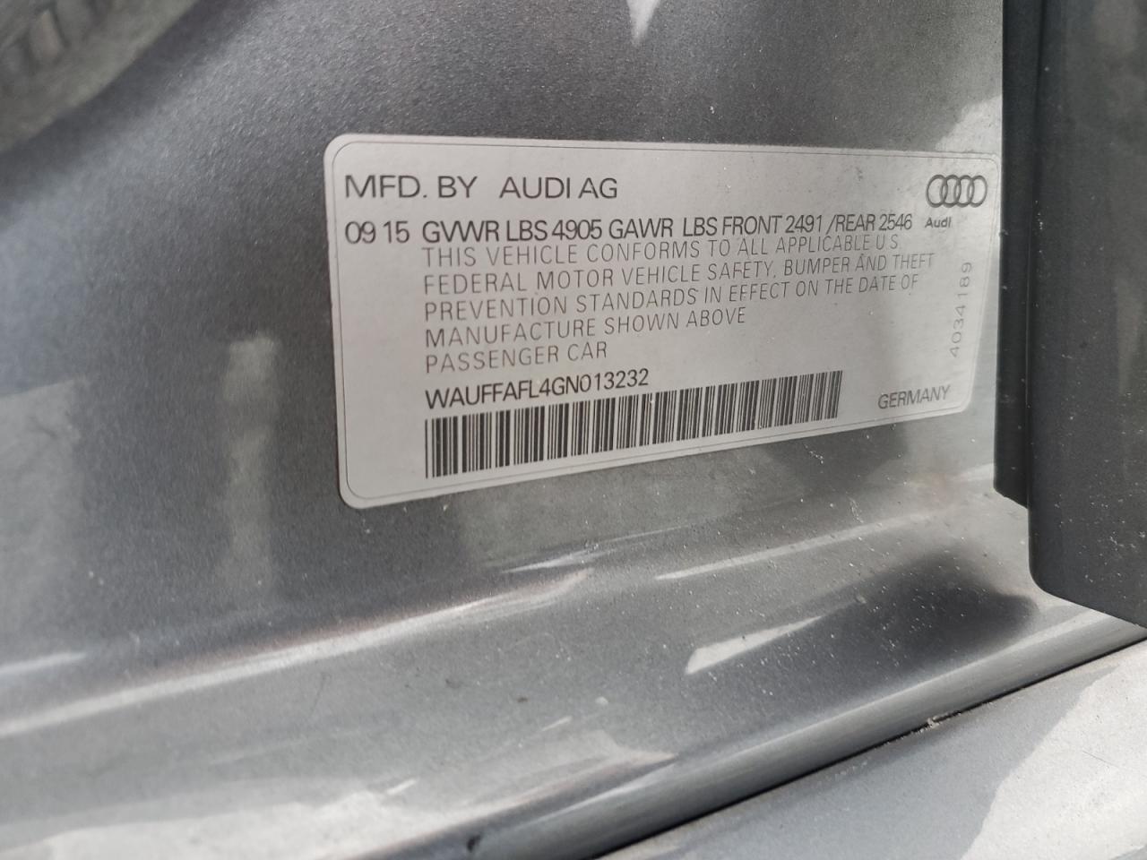 2016 Audi A4 Premium Plus S-Line VIN: WAUFFAFL4GN013232 Lot: 82194915