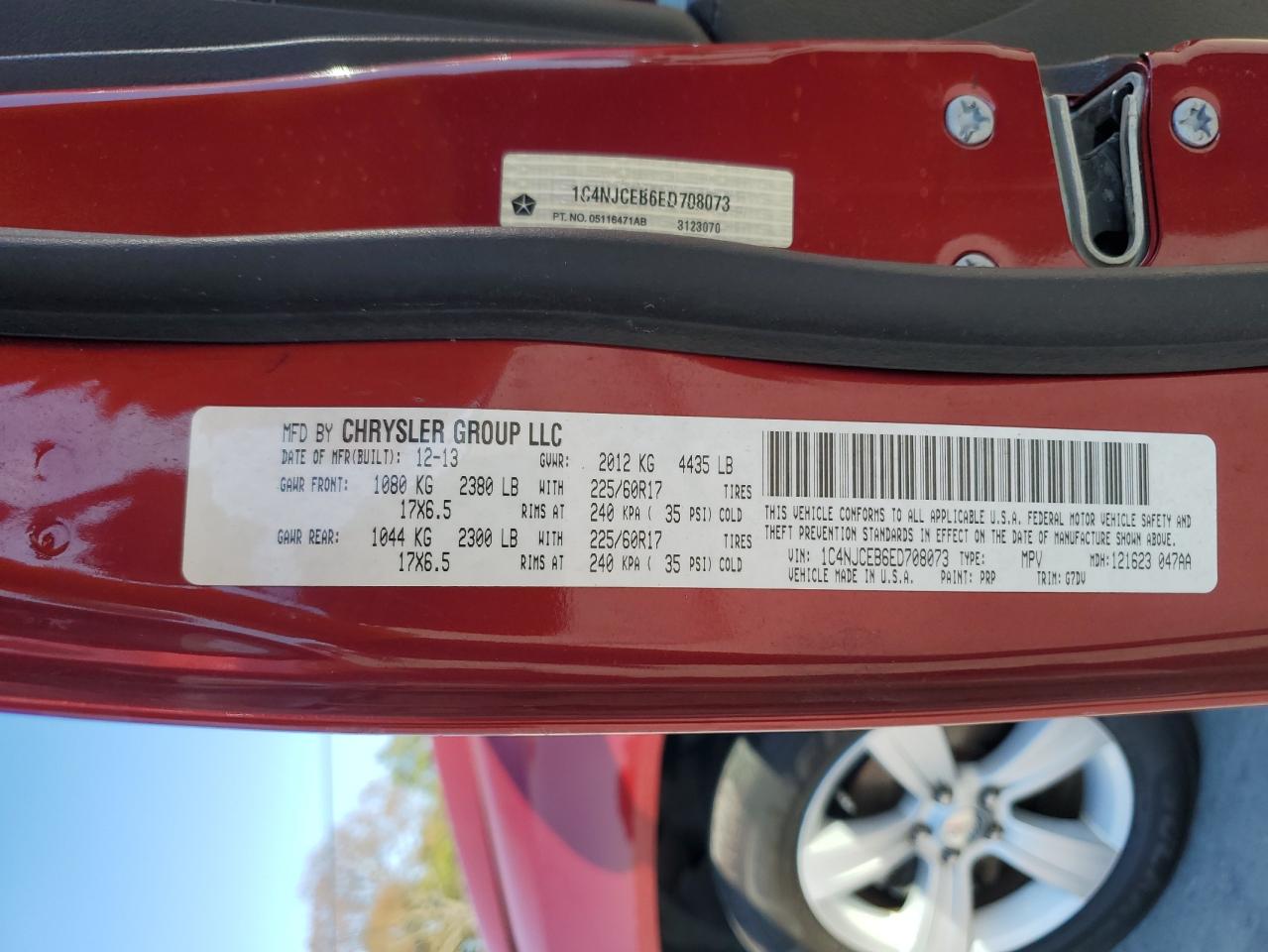 2014 Jeep Compass Latitude VIN: 1C4NJCEB6ED708073 Lot: 86296065