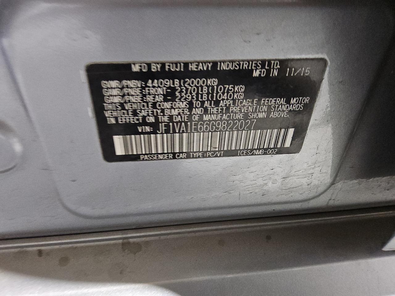 2016 Subaru Wrx Premium VIN: JF1VA1E66G9822027 Lot: 81164335