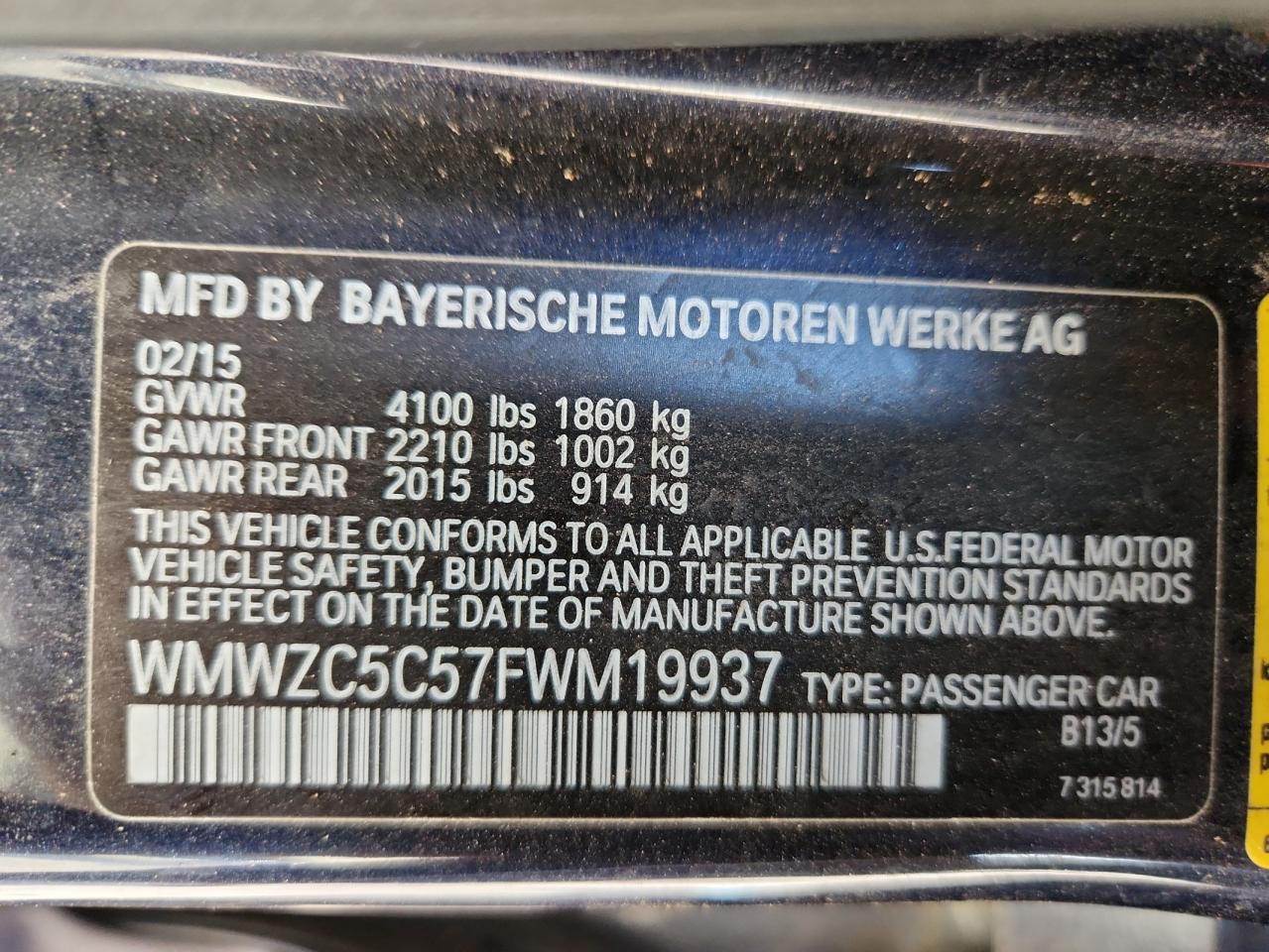 2015 Mini Cooper S Countryman VIN: WMWZC5C57FWM19937 Lot: 90128065