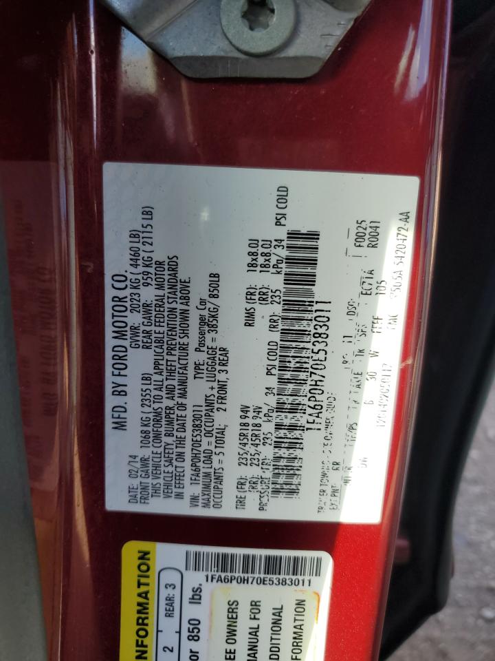 2014 Ford Fusion Se VIN: 1FA6P0H70E5383011 Lot: 89734225