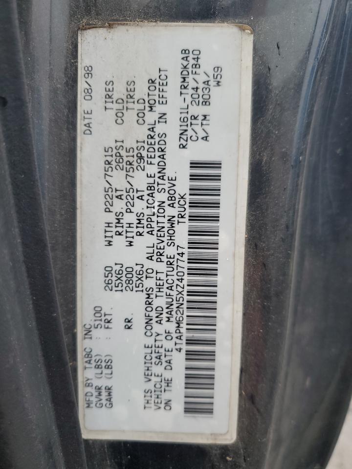 1999 Toyota Tacoma VIN: 4TAPM62N5XZ407747 Lot: 86138035