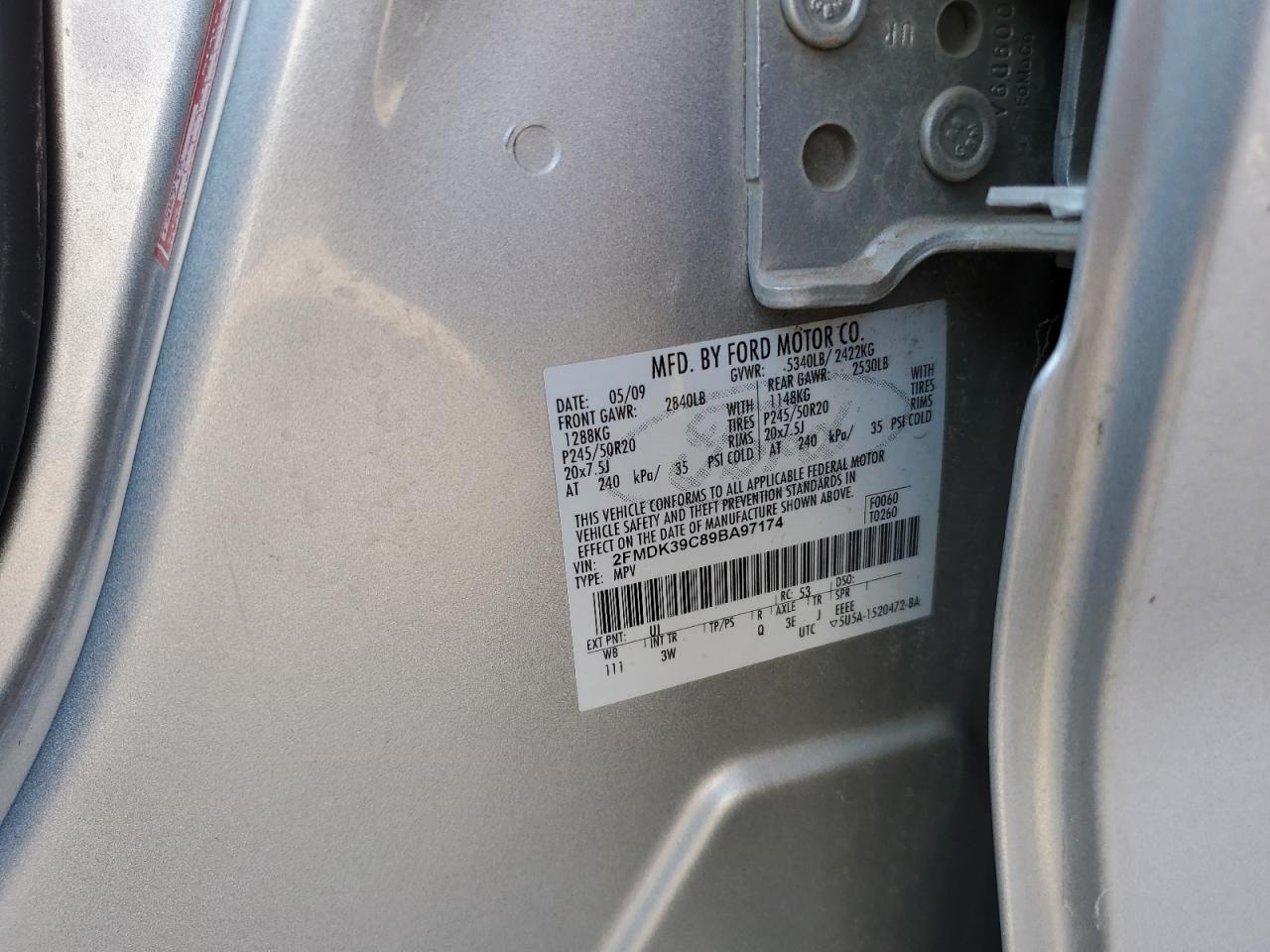 2009 Ford Edge Limited VIN: 2FMDK39C89BA97174 Lot: 83929425