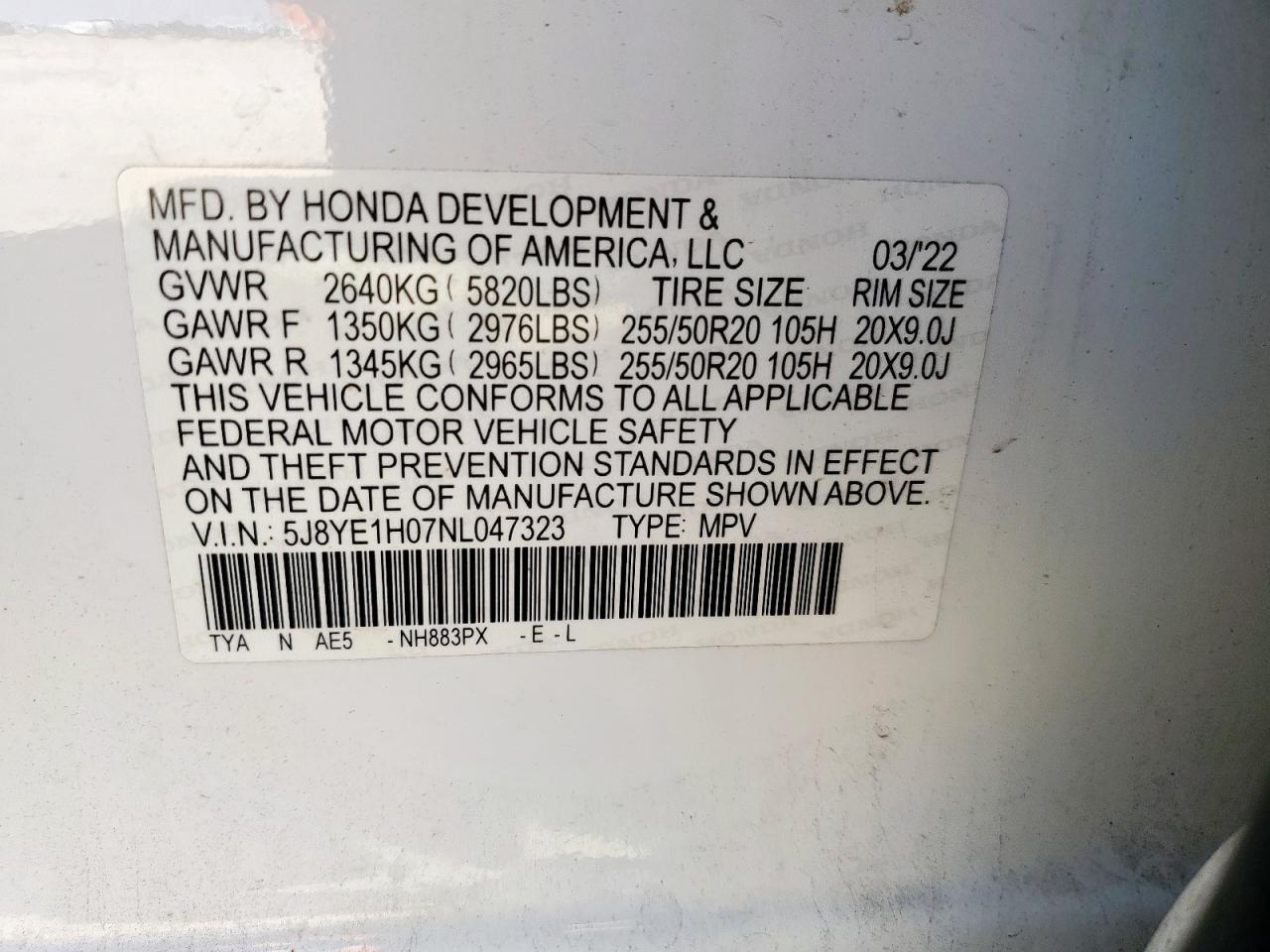 2022 Acura Mdx A-Spec VIN: 5J8YE1H07NL047323 Lot: 85905955