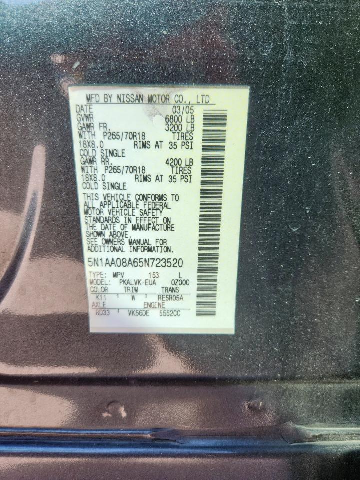 2005 Nissan Armada Se VIN: 5N1AA08A65N723520 Lot: 86163965