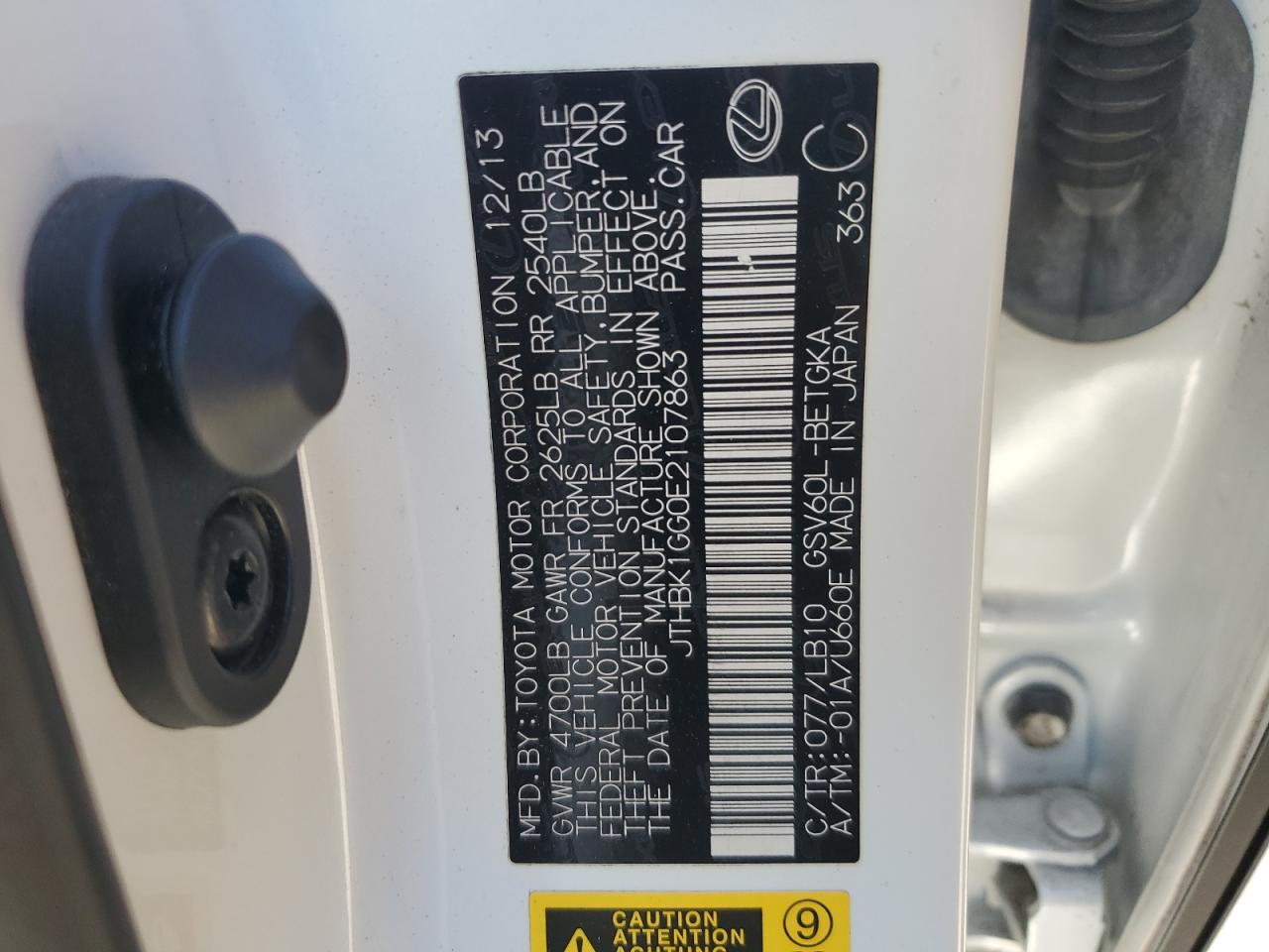 2014 Lexus Es 350 VIN: JTHBK1GG0E2107863 Lot: 90541545