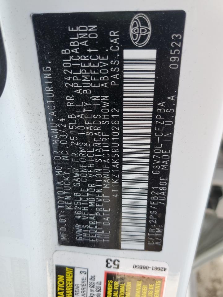 2024 Toyota Camry Trd VIN: 4T1KZ1AK5RU102612 Lot: 84903465