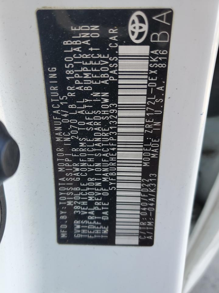 2015 Toyota Corolla L VIN: 5YFBURHE4FP313293 Lot: 86261135