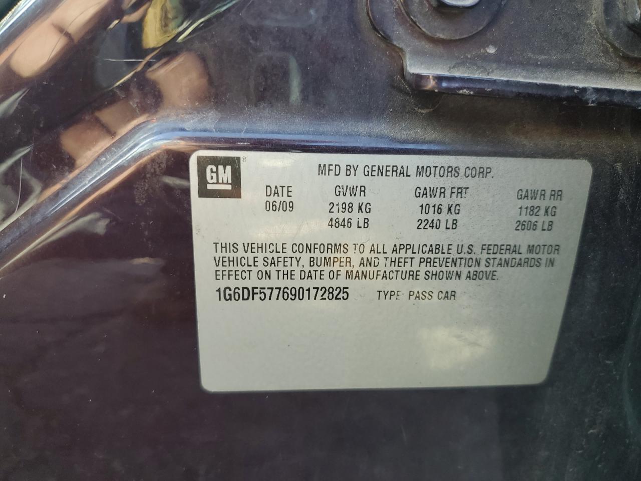 2009 Cadillac Cts VIN: 1G6DF577690172825 Lot: 85674055