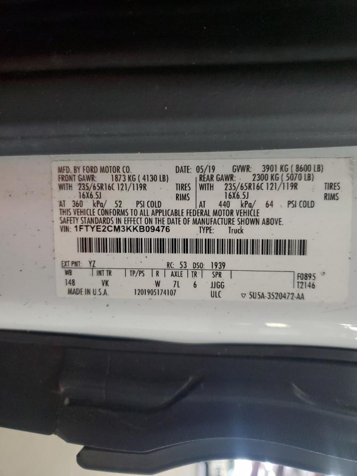 2019 Ford Transit T-150 VIN: 1FTYE2CM3KKB09476 Lot: 84895065