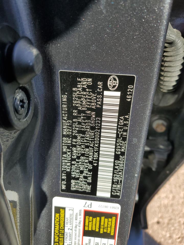 2013 Toyota Camry Se VIN: 4T1BK1FK0DU021233 Lot: 82397985