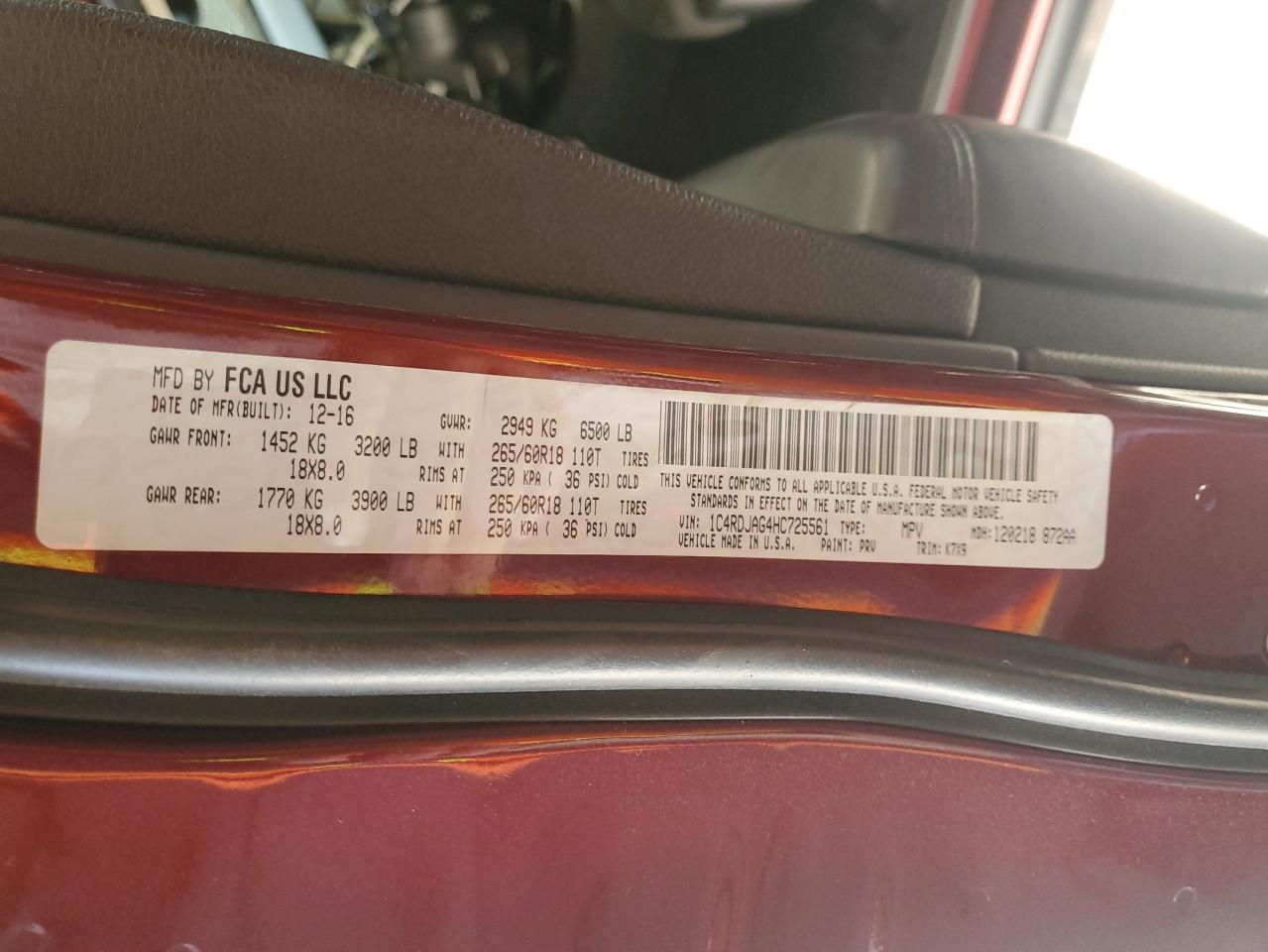 2017 Dodge Durango Sxt VIN: 1C4RDJAG4HC725561 Lot: 82410125