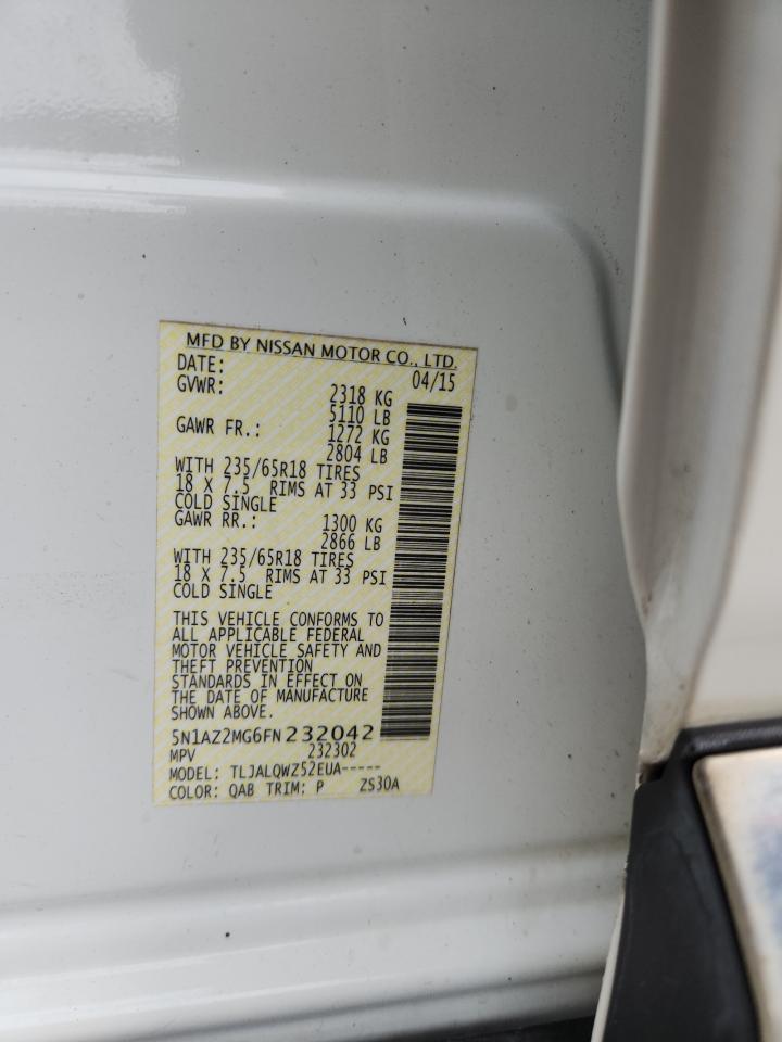 2015 Nissan Murano S VIN: 5N1AZ2MG6FN232042 Lot: 89560225