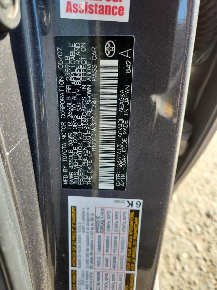 2007 Toyota Camry Ce VIN: JTNBE46K373117411 Lot: 84943805