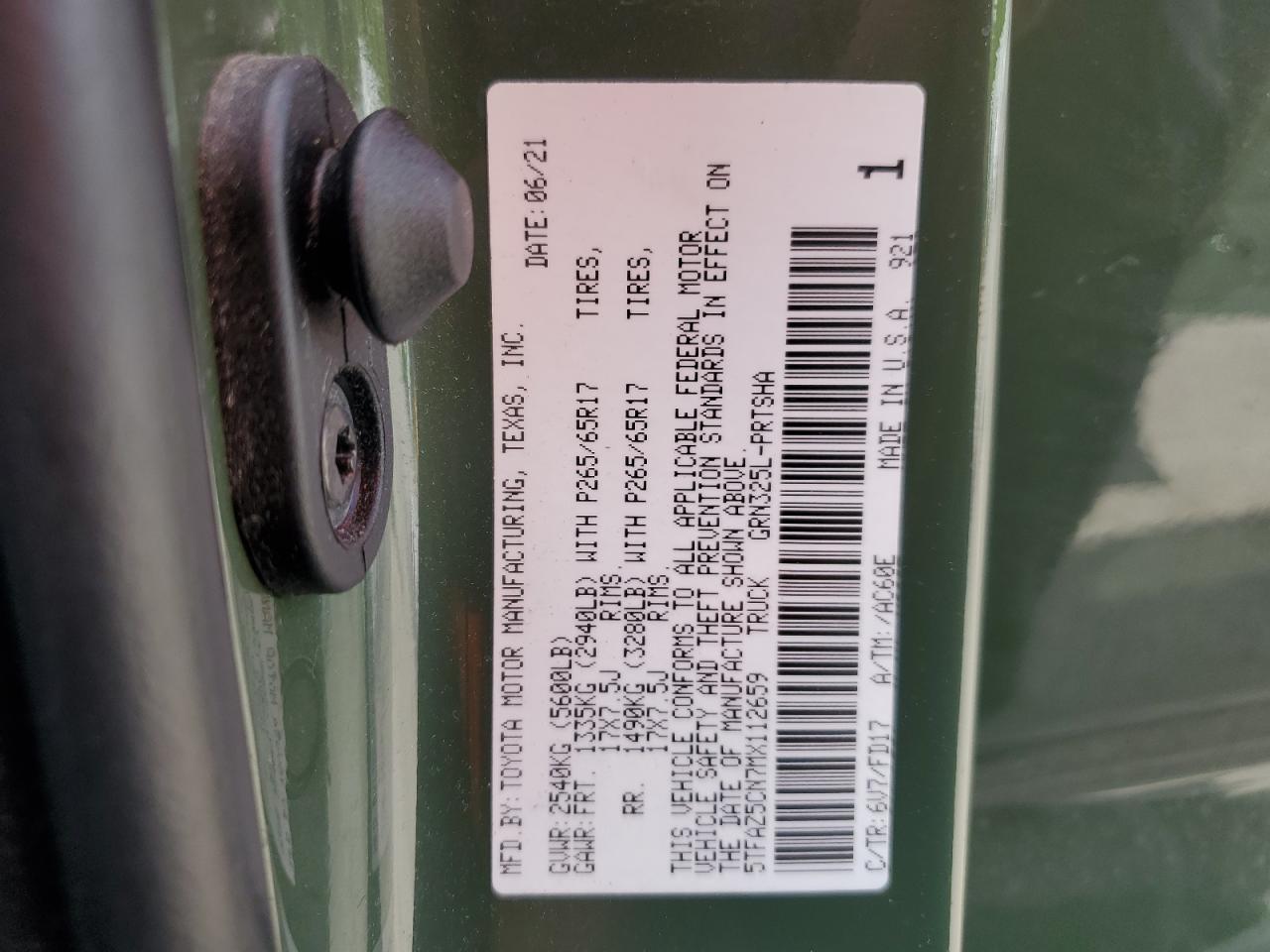 2021 Toyota Tacoma Double Cab VIN: 5TFAZ5CN7MX112659 Lot: 84931945