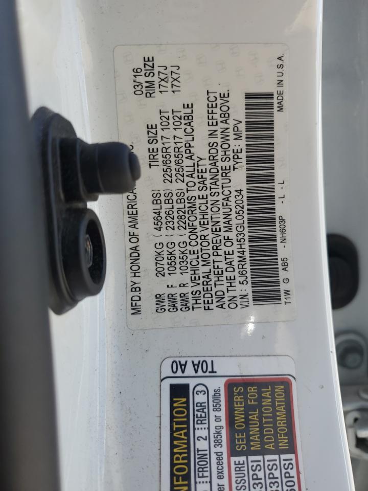 2016 Honda Cr-V Ex VIN: 5J6RM4H53GL052034 Lot: 86190715