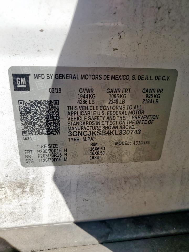 2019 Chevrolet Trax Ls VIN: 3GNCJKSB4KL330743 Lot: 86282835