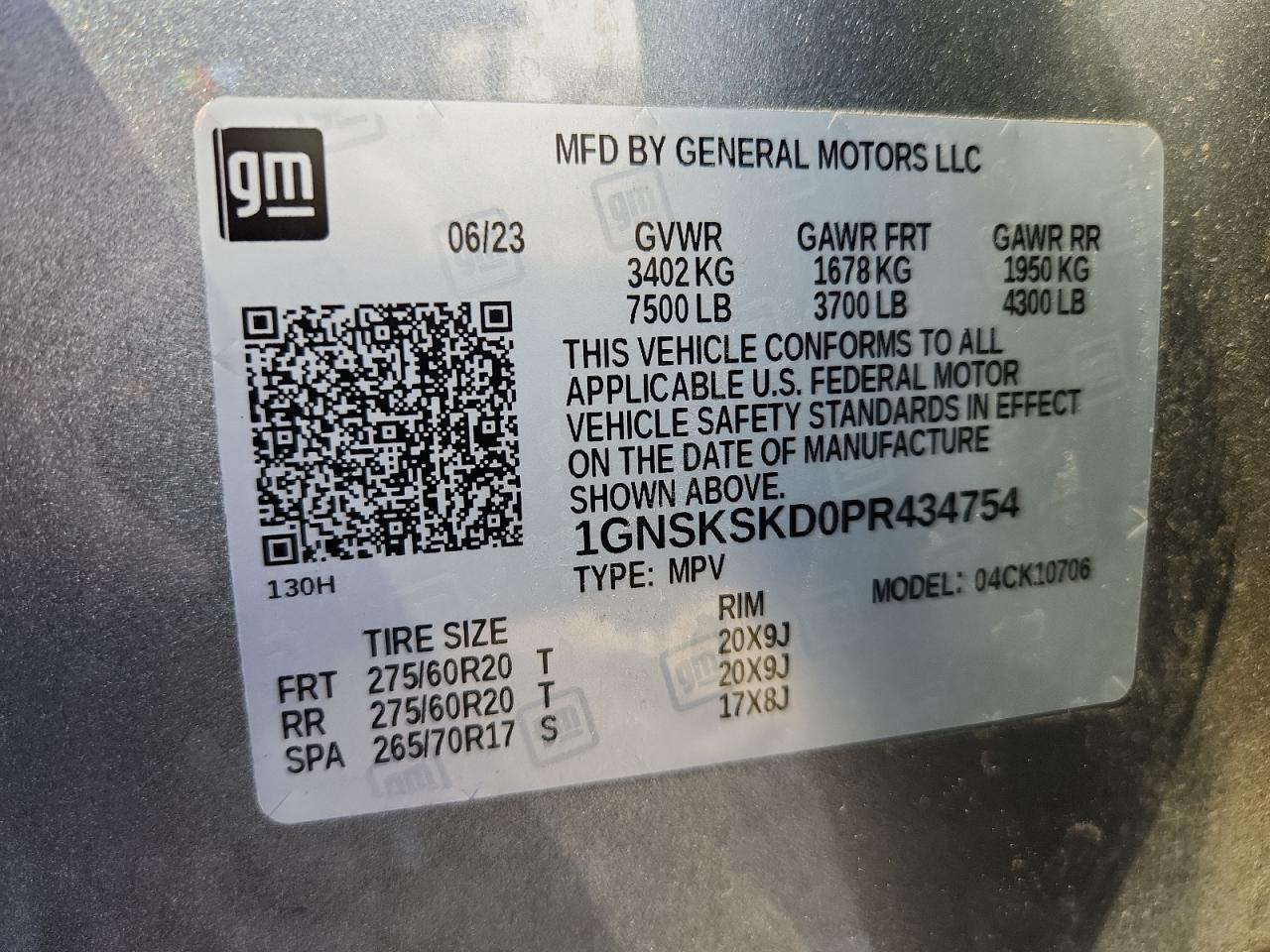 2023 Chevrolet Tahoe K1500 Premier VIN: 1GNSKSKD0PR434754 Lot: 84186125