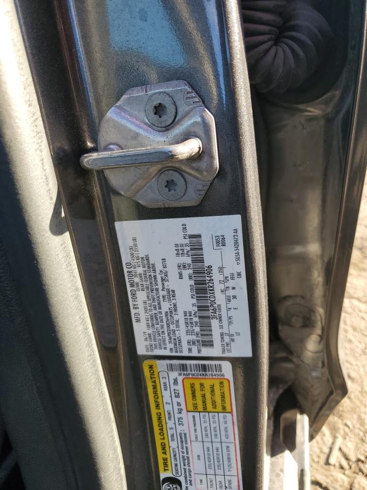 2019 Ford Fusion Sel VIN: 3FA6P0CDXKR264906 Lot: 82361835