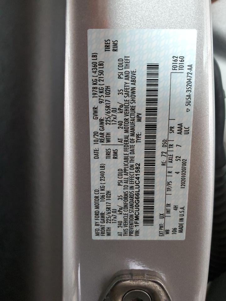 2020 Ford Escape Se VIN: 1FMCU0G66LUC41582 Lot: 82005305