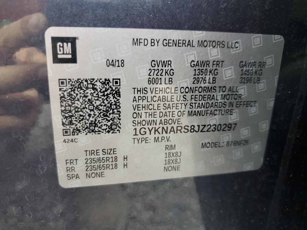 2018 Cadillac Xt5 VIN: 1GYKNARS8JZ230297 Lot: 84780515