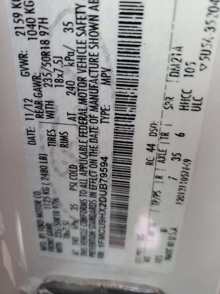 2013 Ford Escape Sel VIN: 1FMCU9HX2DUB79594 Lot: 89912085