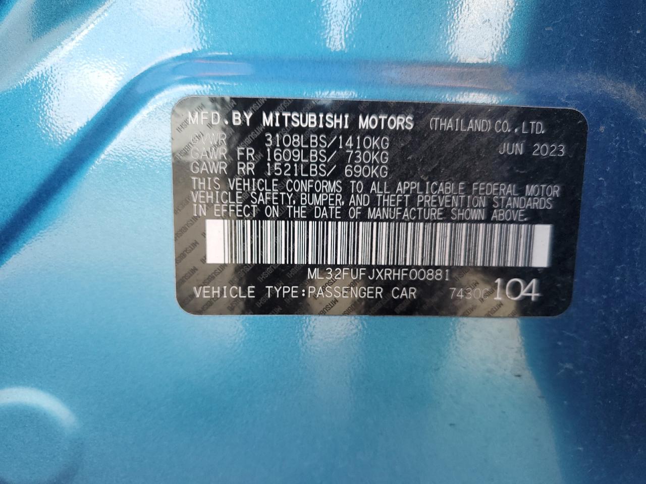2024 Mitsubishi Mirage G4 Es VIN: ML32FUFJXRHF00881 Lot: 83784025