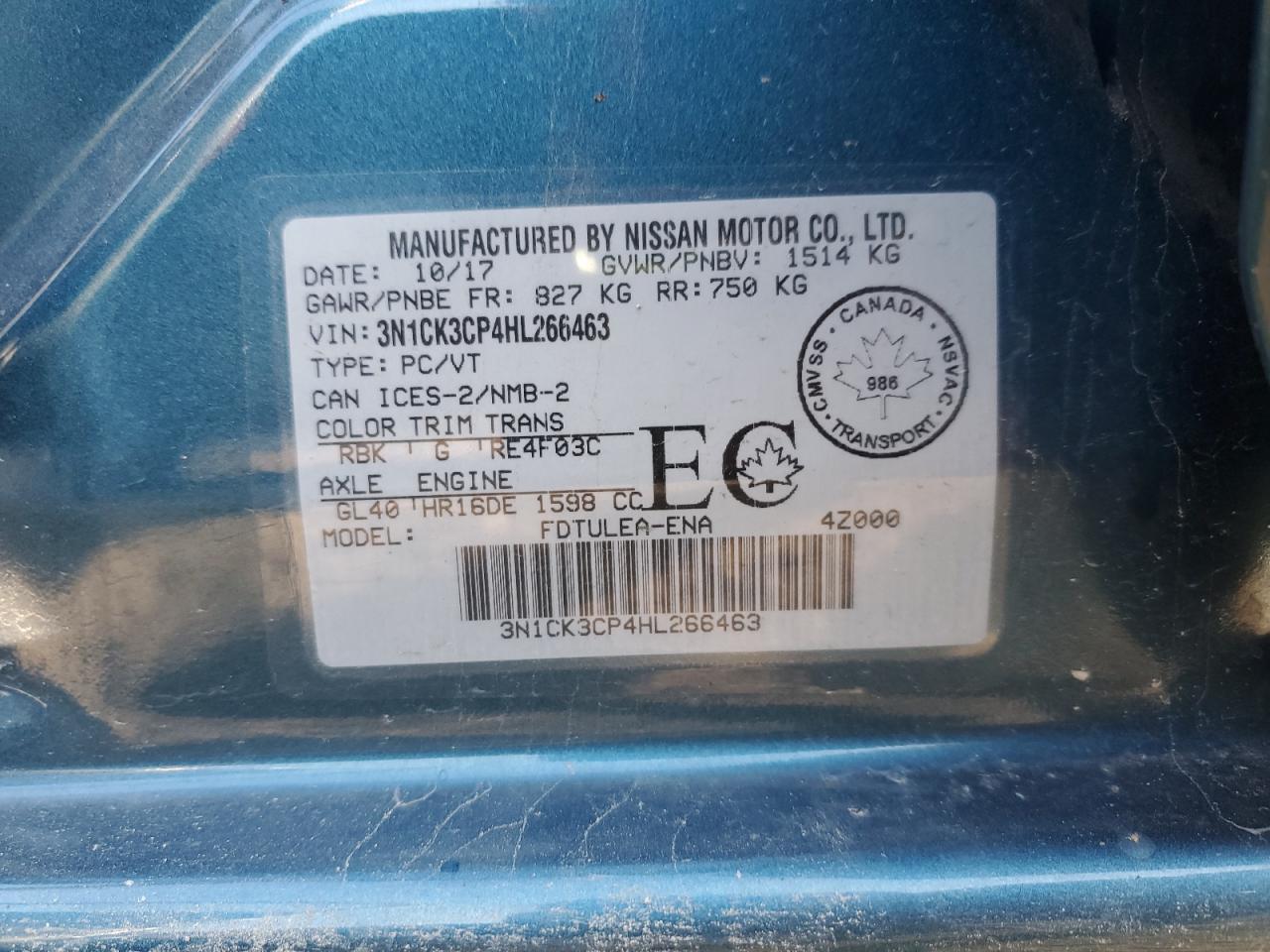 2017 Nissan Micra VIN: 3N1CK3CP4HL266463 Lot: 85882525