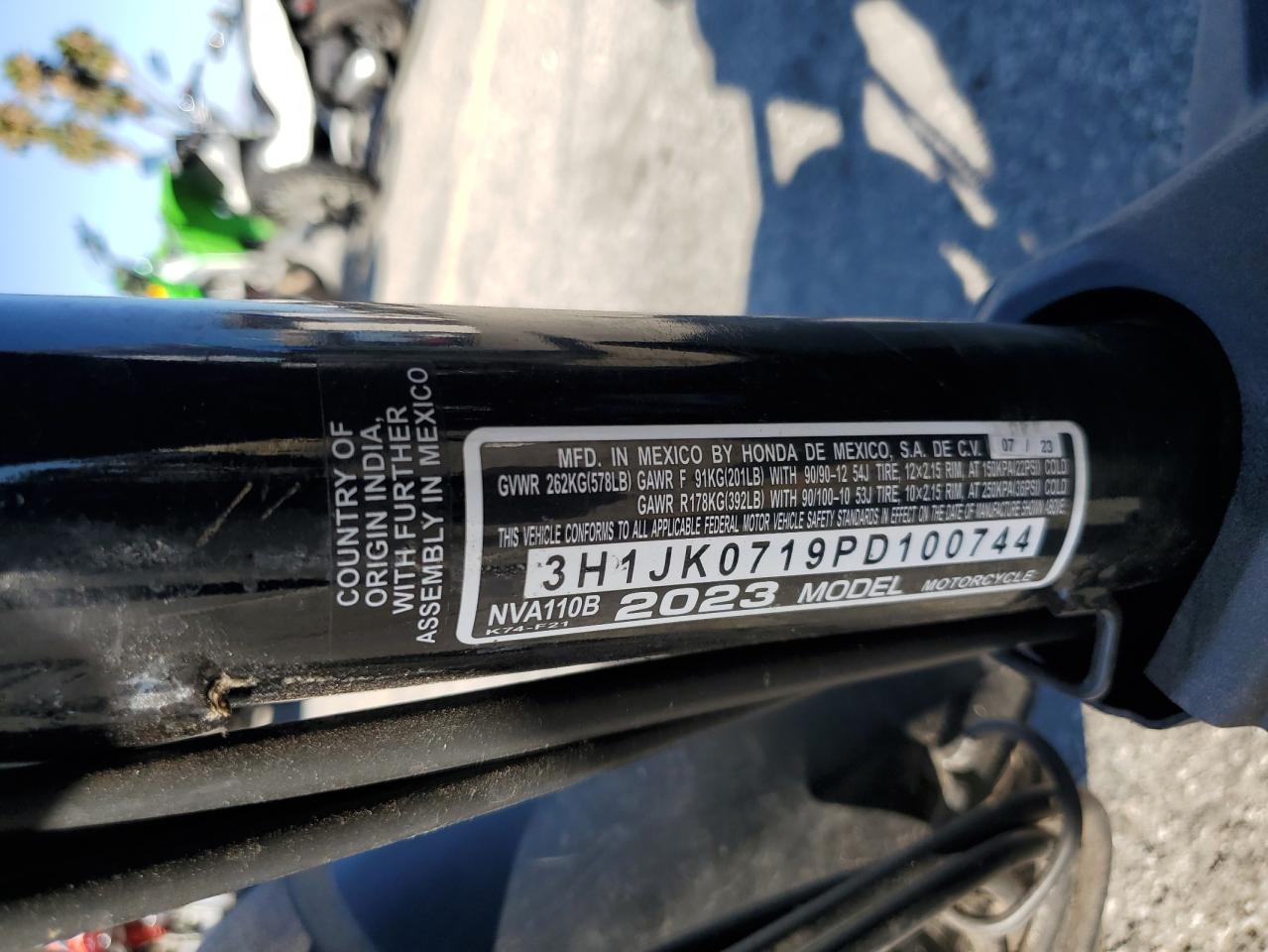 2023 Honda Nva110 B VIN: 3H1JK0719PD100744 Lot: 85825595