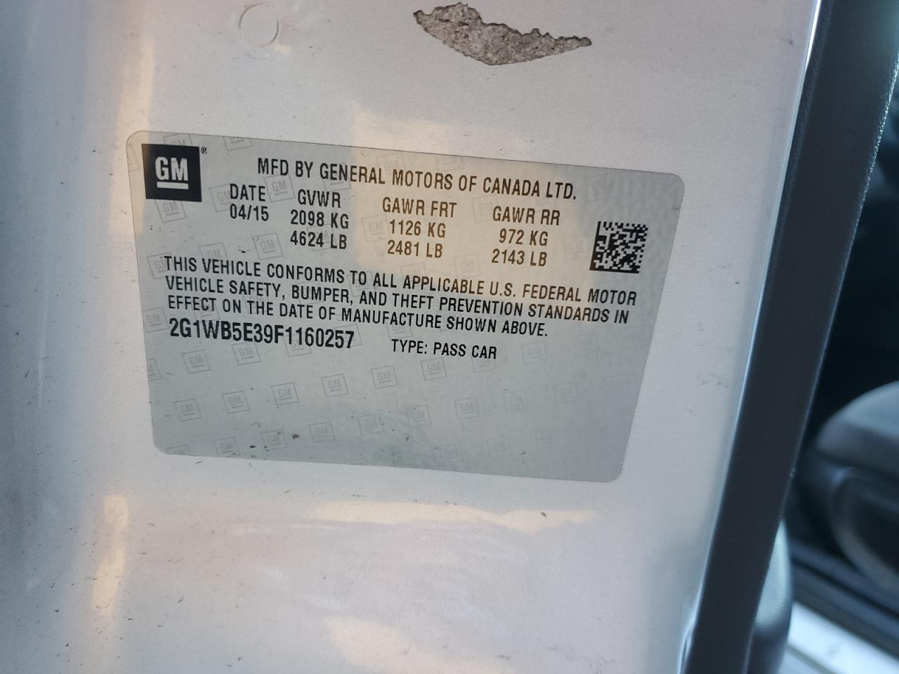 2015 Chevrolet Impala Limited Lt VIN: 2G1WB5E39F1160257 Lot: 91123445