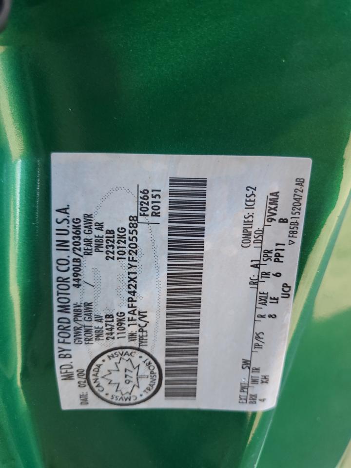 2000 Ford Mustang Gt VIN: 1FAFP42X1YF205588 Lot: 85541435