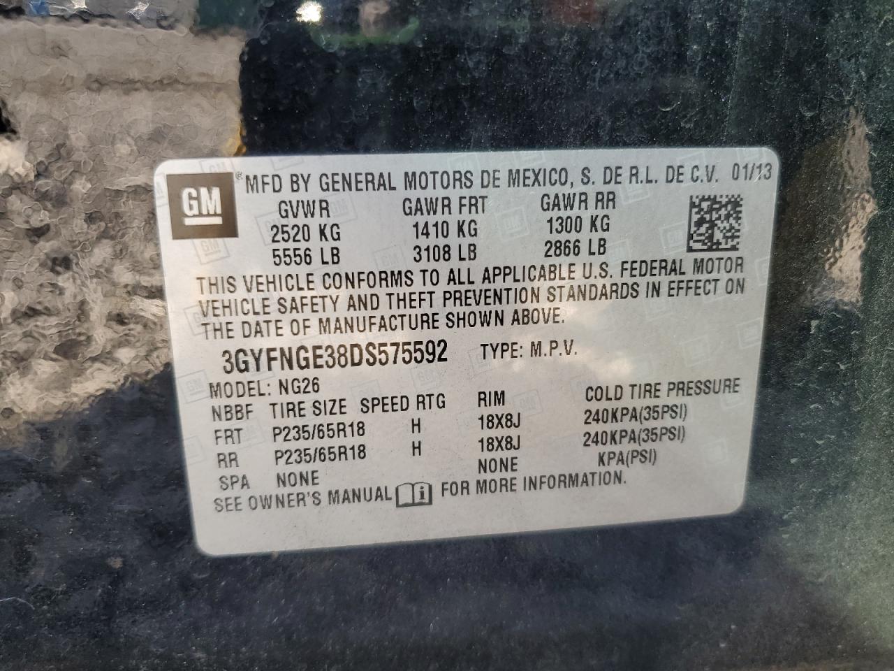 2013 Cadillac Srx Luxury Collection VIN: 3GYFNGE38DS575592 Lot: 86106545