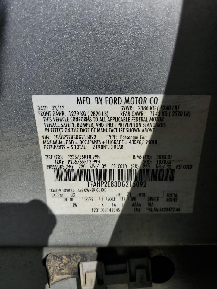 2013 Ford Taurus Sel VIN: 1FAHP2E83DG215092 Lot: 87480185