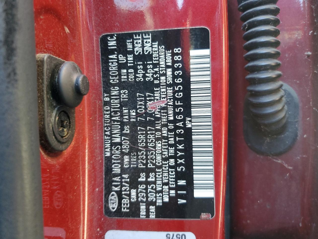 2015 Kia Sorento Lx VIN: 5XYKT3A65FG563388 Lot: 81971945