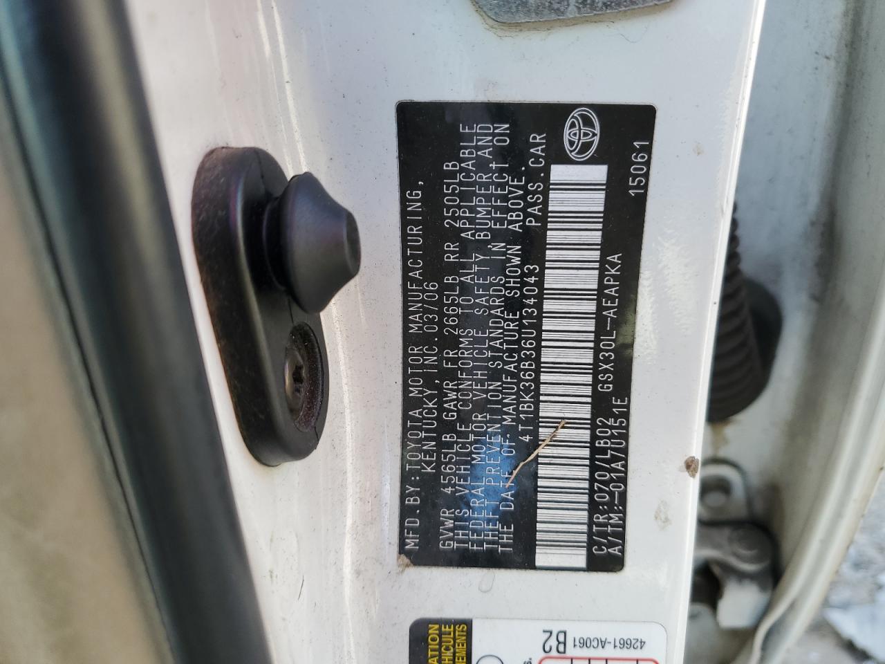 2006 Toyota Avalon VIN: 4T1BK36B36U134043 Lot: 87290225