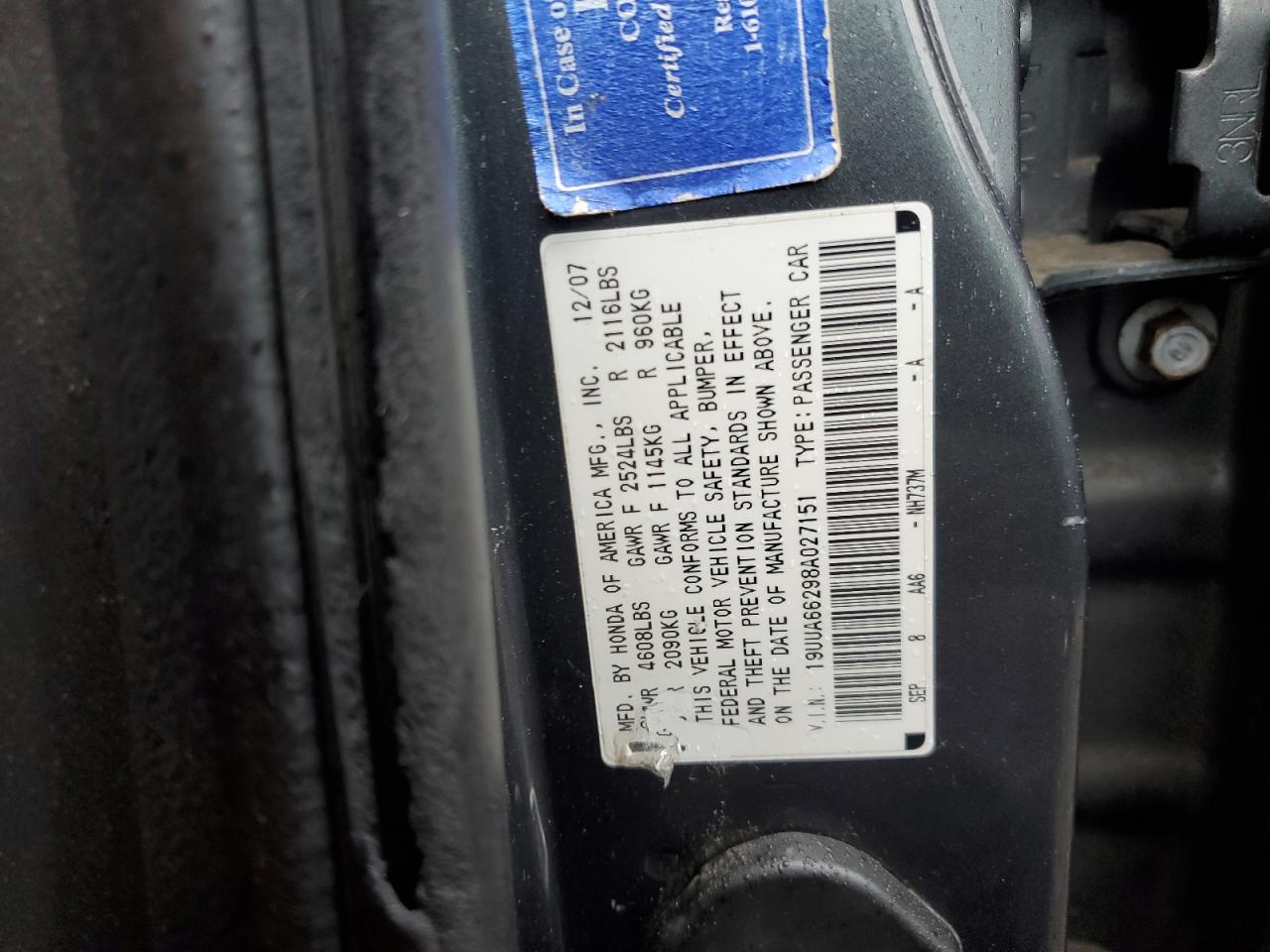 2008 Acura Tl VIN: 19UUA66298A027151 Lot: 85676355