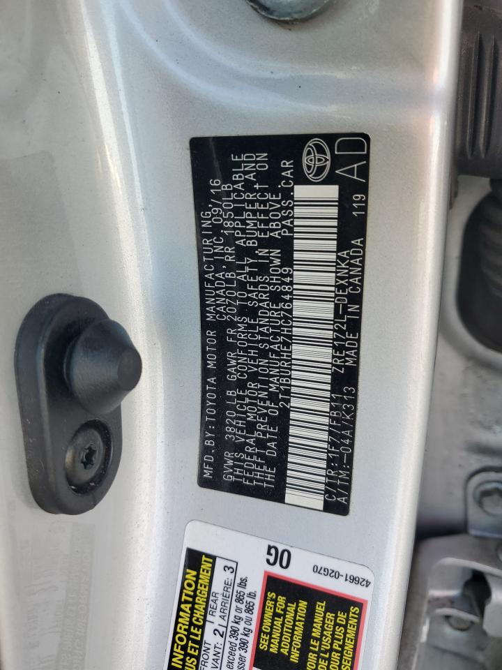2017 Toyota Corolla L VIN: 2T1BURHE7HC764849 Lot: 85784005