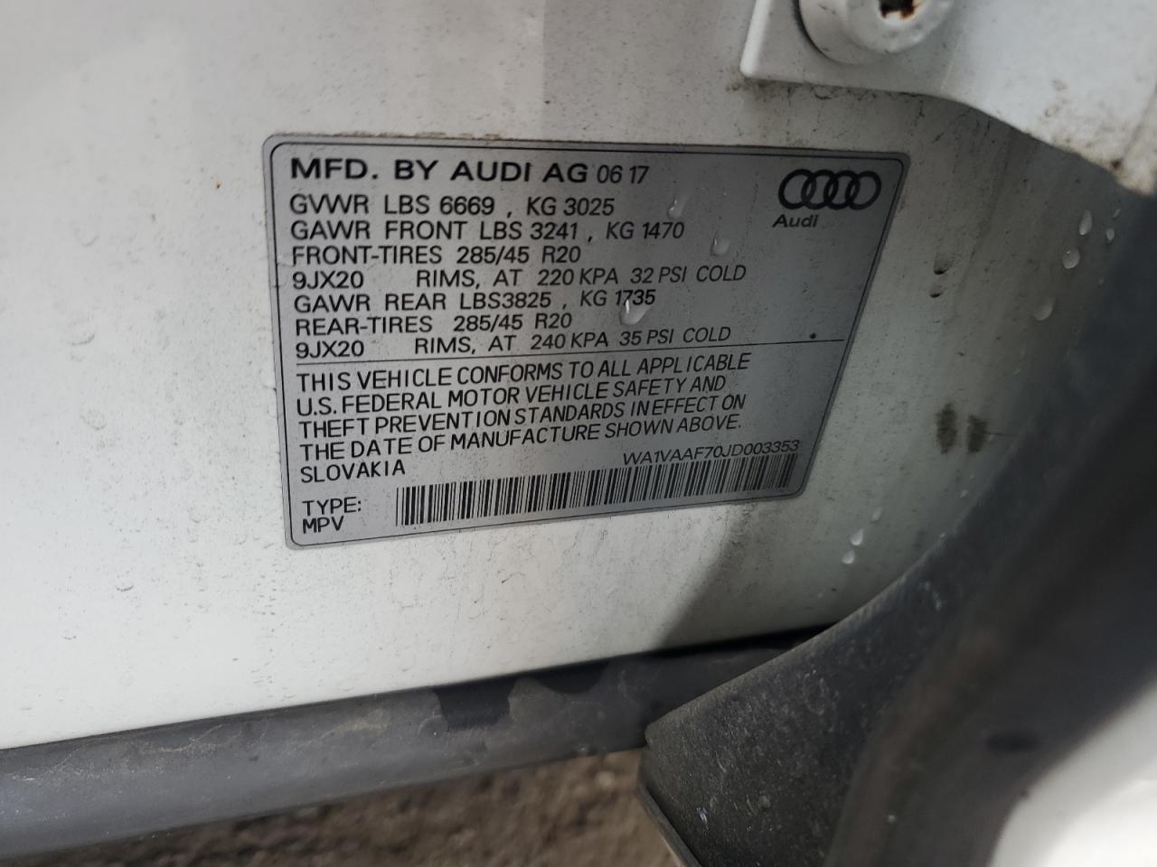 2018 Audi Q7 Prestige VIN: WA1VAAF70JD003353 Lot: 90799995