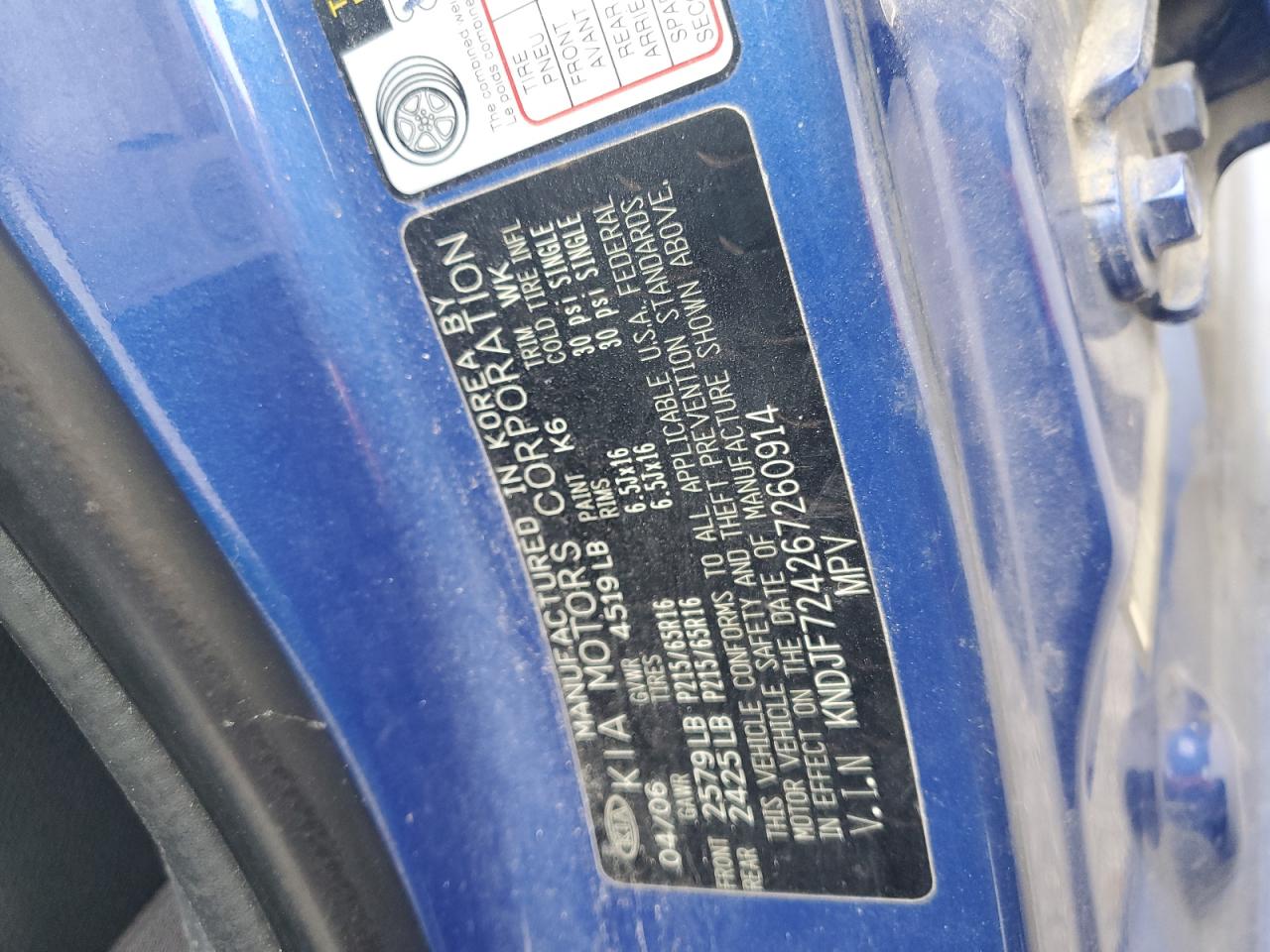 2006 Kia New Sportage VIN: KNDJF724267260914 Lot: 86238265