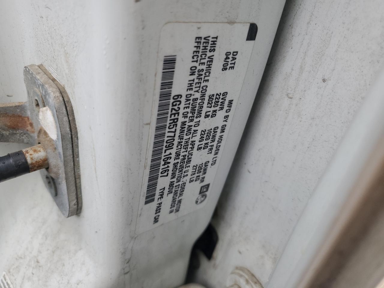 2009 Pontiac G8 VIN: 6G2ER57709L164167 Lot: 89660535