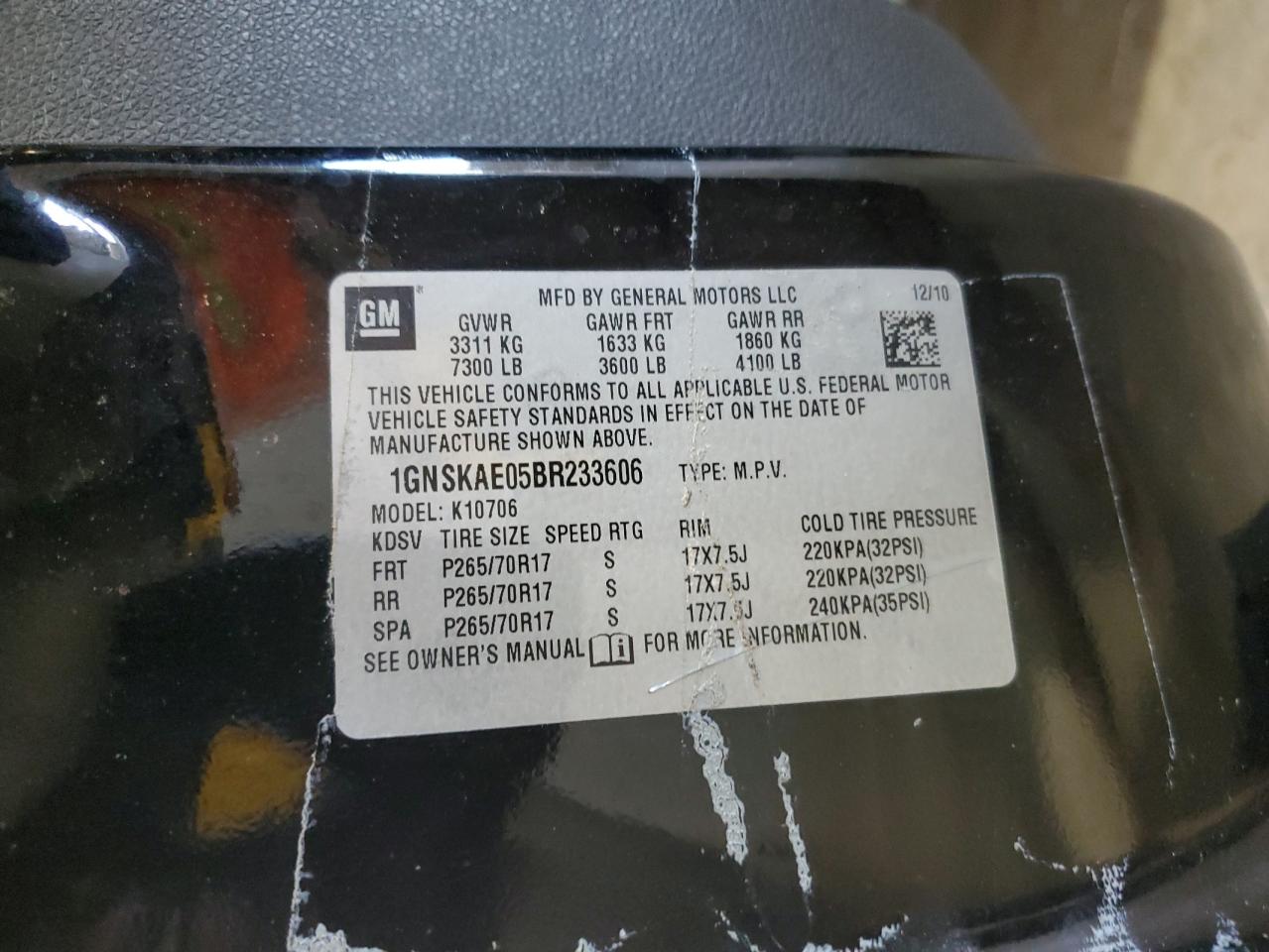 2011 Chevrolet Tahoe K1500 Ls VIN: 1GNSKAE05BR233606 Lot: 90619765