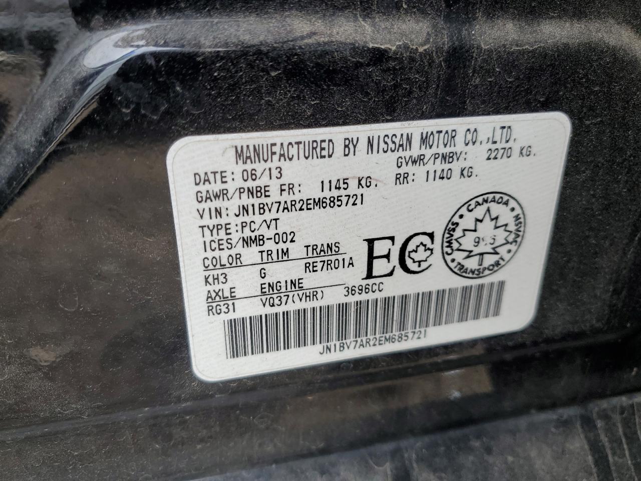 2014 Infiniti Q50 Base VIN: JN1BV7AR2EM685721 Lot: 90370385