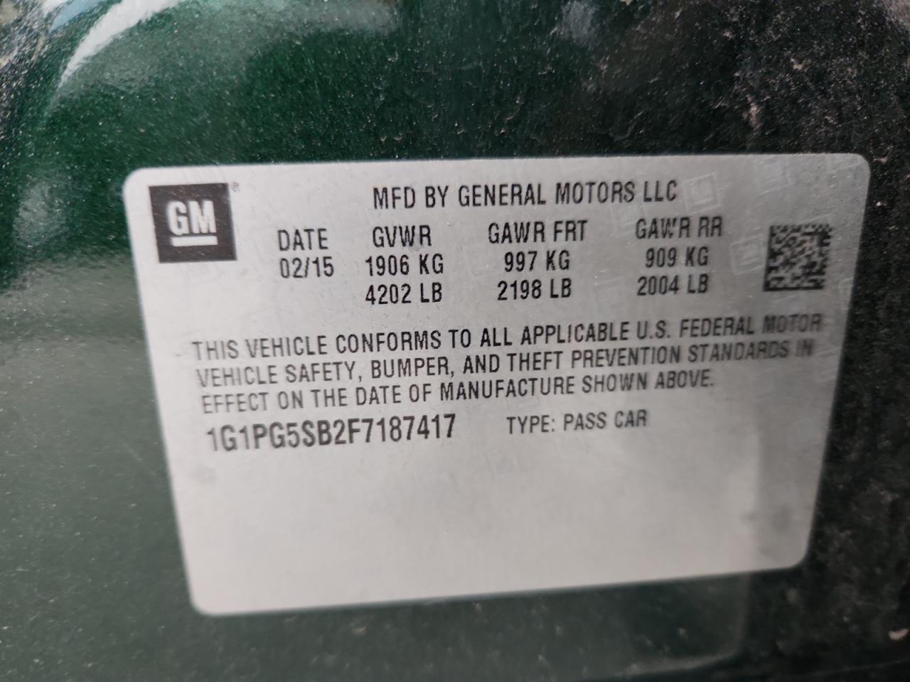 2015 Chevrolet Cruze Ltz VIN: 1G1PG5SB2F7187417 Lot: 85357685