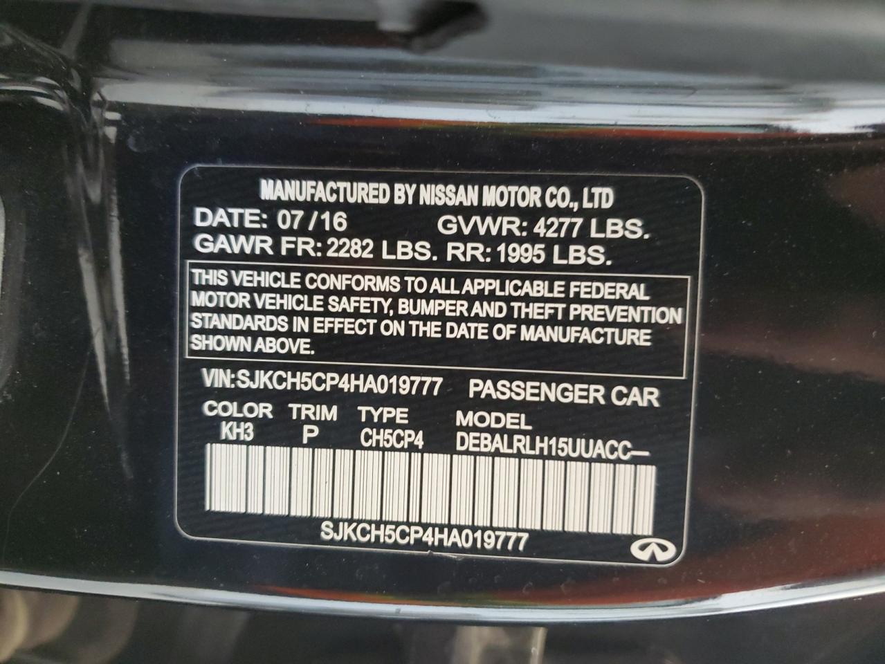 2017 Infiniti Qx30 Base VIN: SJKCH5CP4HA019777 Lot: 85762515
