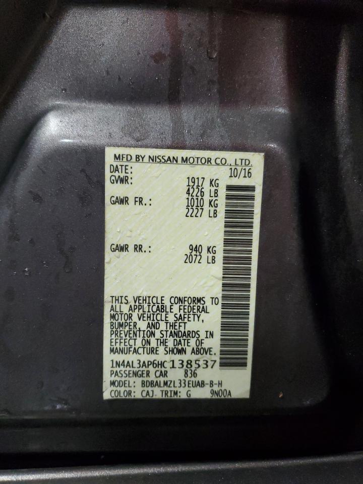 2017 Nissan Altima 2.5 VIN: 1N4AL3AP6HC138537 Lot: 85539145