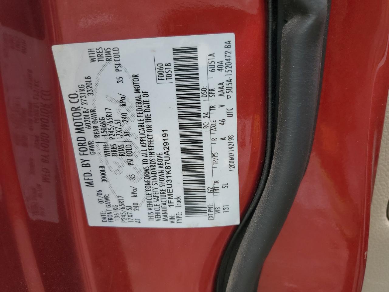 2007 Ford Explorer Sport Trac Xlt VIN: 1FMEU31K87UA29191 Lot: 84906155